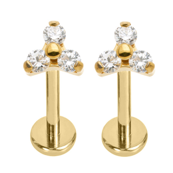 EAR LOBE PIERCINGS with Gold Trinity Gem Labrets