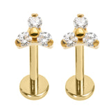 EAR LOBE PIERCINGS with Gold Trinity Gem Labrets