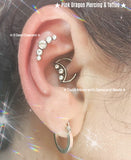 DAITH PIERCING WITH Titanium Triple Jewelled with Beads Moon Ring