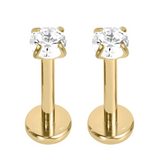 EAR LOBE PIERCING WITH Gold Titanium Claw Set Gem Labrets