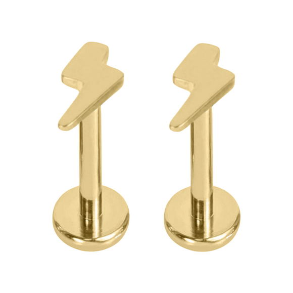 EAR LOBE PIERCING WITH Gold Titanium Lightening Bolts