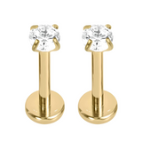 EAR LOBE PIERCING WITH Gold Titanium Claw Set Gem Labrets