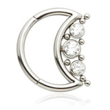 Titanium Triple Jewelled with Beads Moon Ring JEWELLERY ONLY