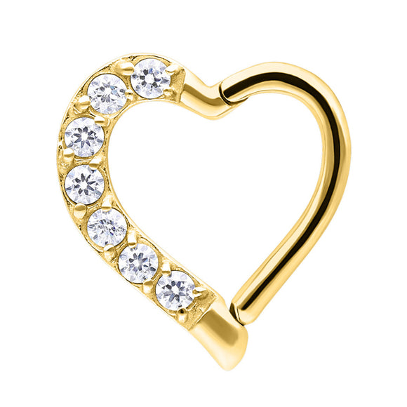 Gold Coloured Multi Gem Hinged Daith Heart Ring JEWELLERY ONLY