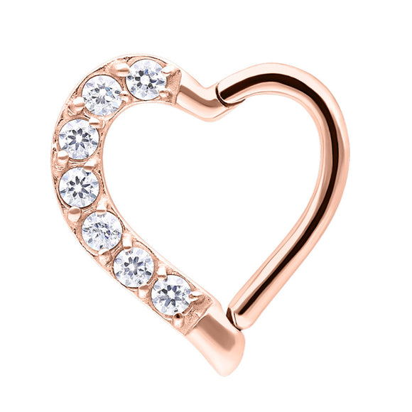 Rose Gold Coloured Multi Gem Hinged Daith Heart Ring JEWELLERY ONLY