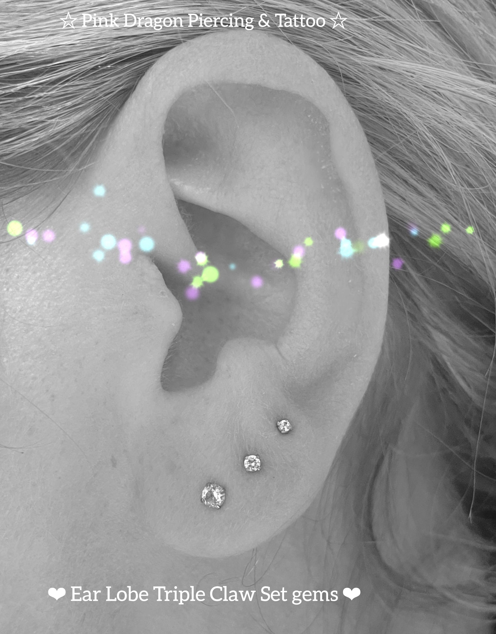 EAR LOBE PIERCING WITH Titanium Claw Set Gem Labrets – Pink Dragon Piercing