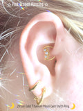 DAITH PIERCING WITH Zircon Gold Titanium Triple Jewelled with Beads Moon Ring